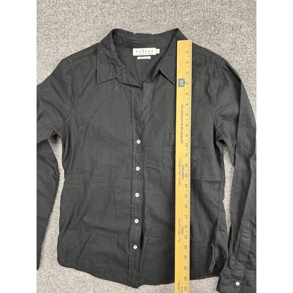 Velvet Shirt Womens Small Black Button Down Long Sleeve Pocket Top Lightweight - Picture 3 of 7